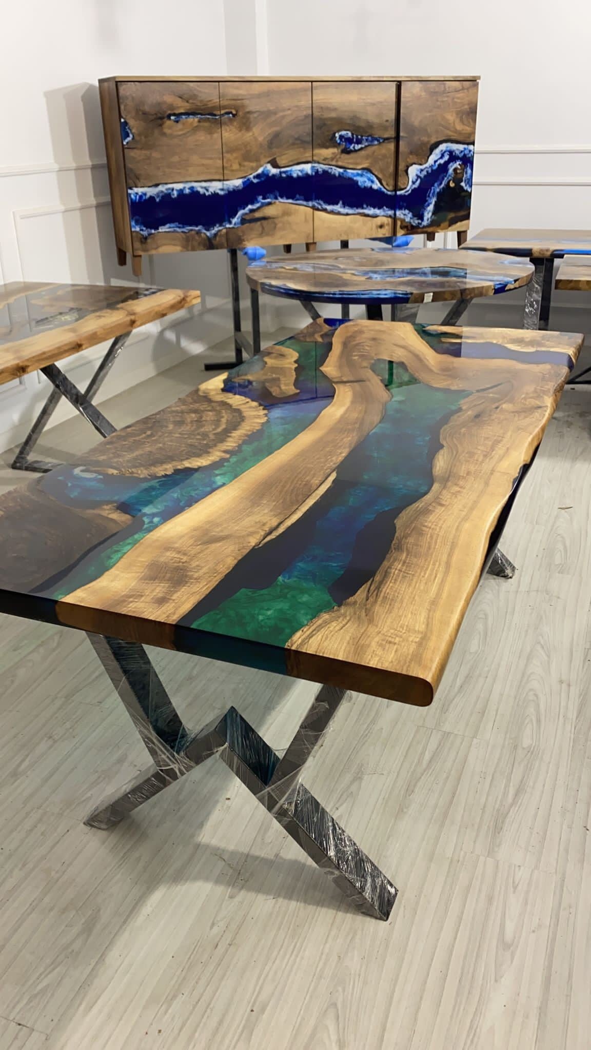 Walnut Dining Table, Epoxy Dining Table, Custom 78” x 36” Walnut Blue, Turquoise, Green Table, Epoxy Dining Table, Custom  for Trevor