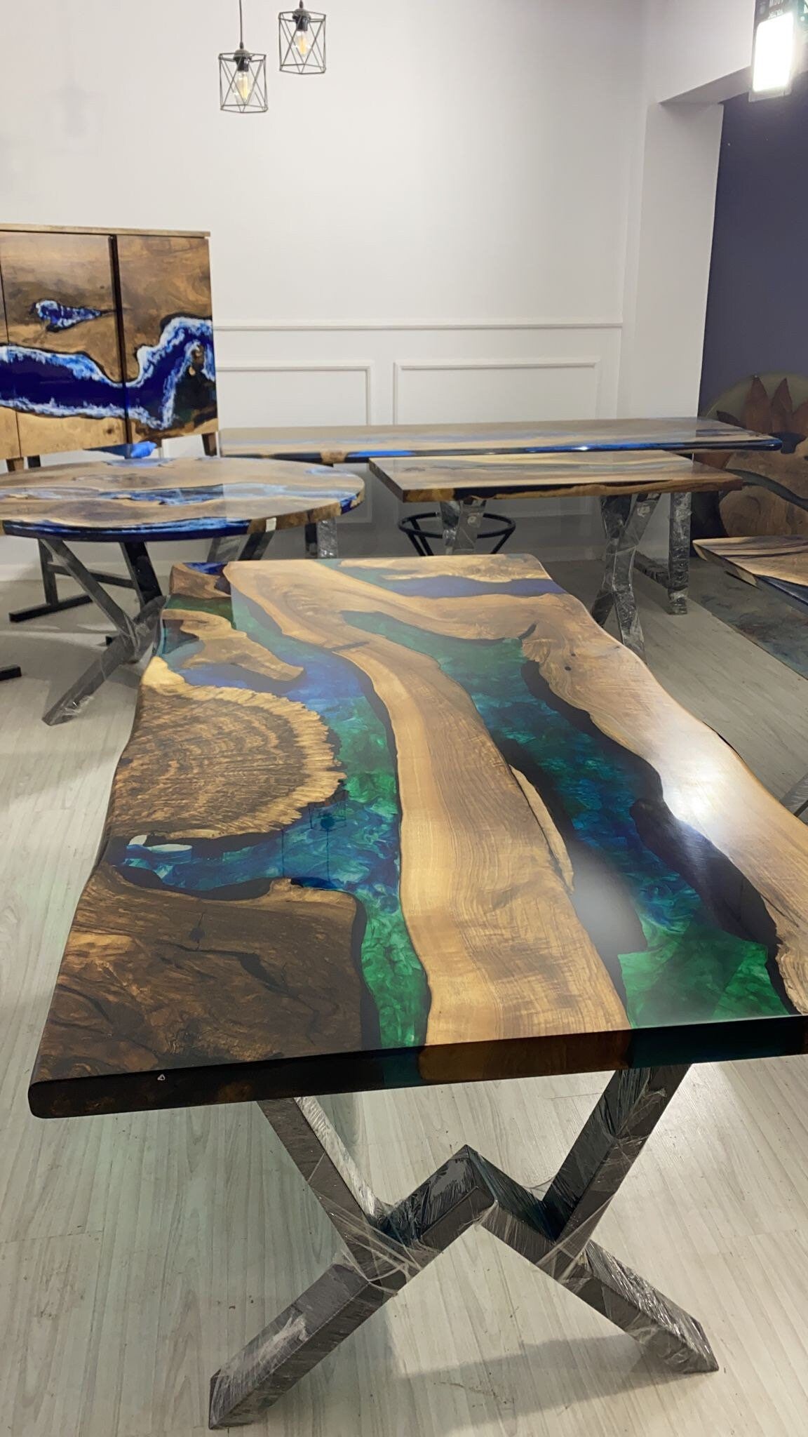 Walnut Dining Table, Epoxy Dining Table, Custom 78” x 36” Walnut Blue, Turquoise, Green Table, Epoxy Dining Table, Custom  for Trevor