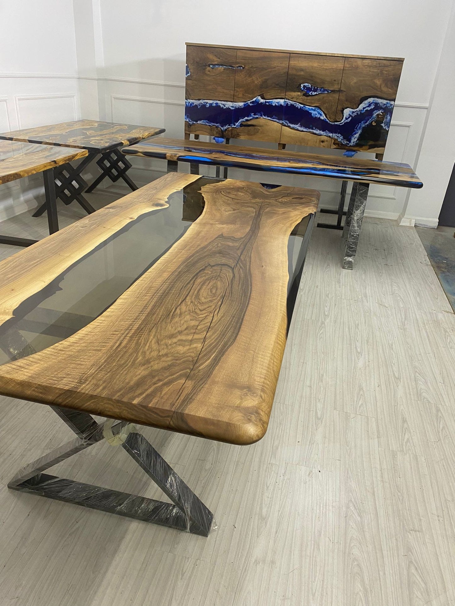 Epoxy Table, Epoxy Dining Table, Walnut Epoxy River Table, Custom 96” x 42” Walnut Smokey Gray Table, Epoxy River Table Order for Tiffany