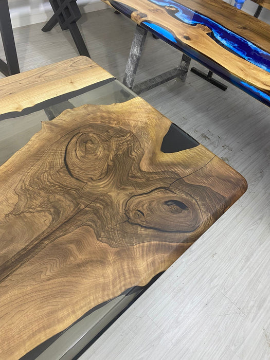 Epoxy Table, Epoxy Dining Table, Walnut Epoxy River Table, Custom 96” x 42” Walnut Smokey Gray Table, Epoxy River Table Order for Tiffany