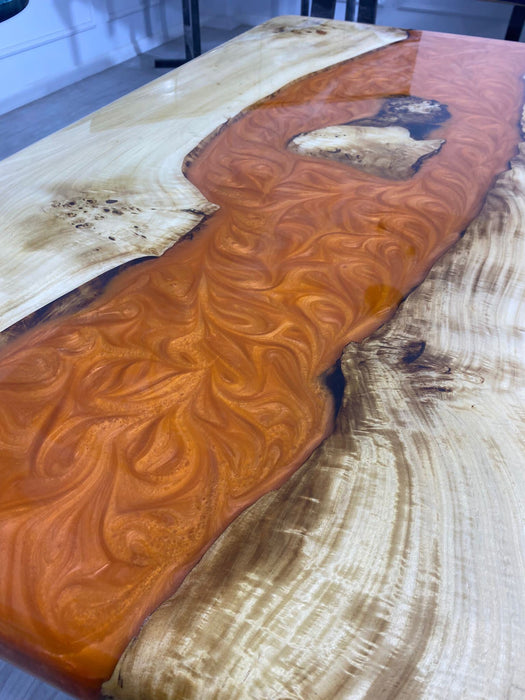 Custom River Epoxy Table, Custom 55” x 32” Poplar Epoxy Table, Lava Orange Epoxy Table Order for Carl