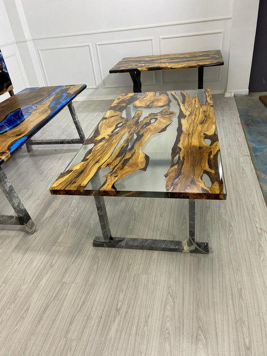 Olive Wood Epoxy Table, Custom 72” x 38” Epoxy Table, Olive Wood Clear Epoxy, Epoxy Dining Table, Live Edge Table, Custom  Order for Bryan