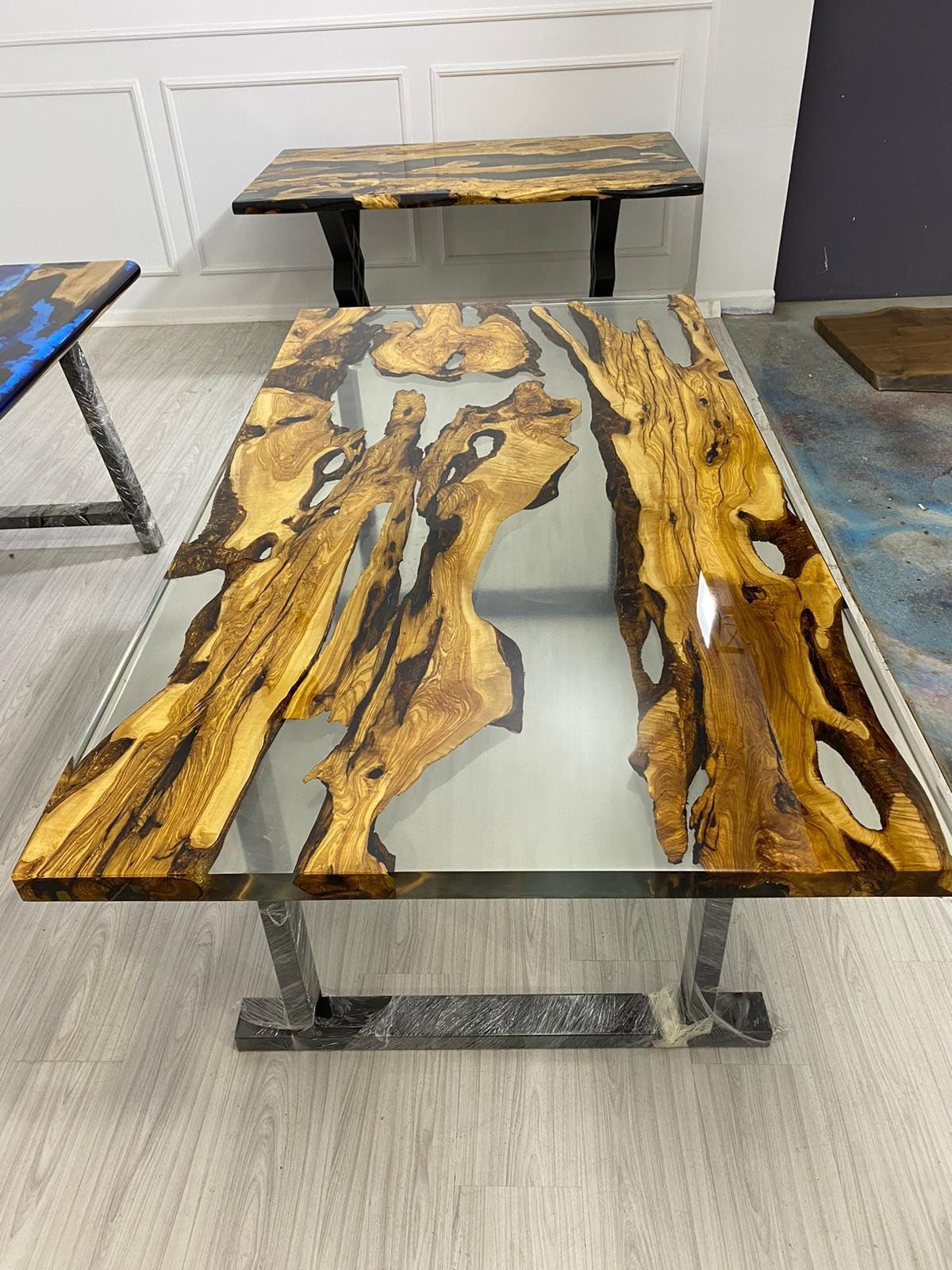 Olive Wood Epoxy Table, Custom 72” x 38” Epoxy Table, Olive Wood Clear Epoxy, Epoxy Dining Table, Live Edge Table, Custom  Order for Bryan