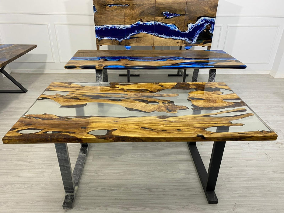Olive Wood Epoxy Table, Custom 72” x 38” Epoxy Table, Olive Wood Clear Epoxy, Epoxy Dining Table, Live Edge Table, Custom  Order for Bryan