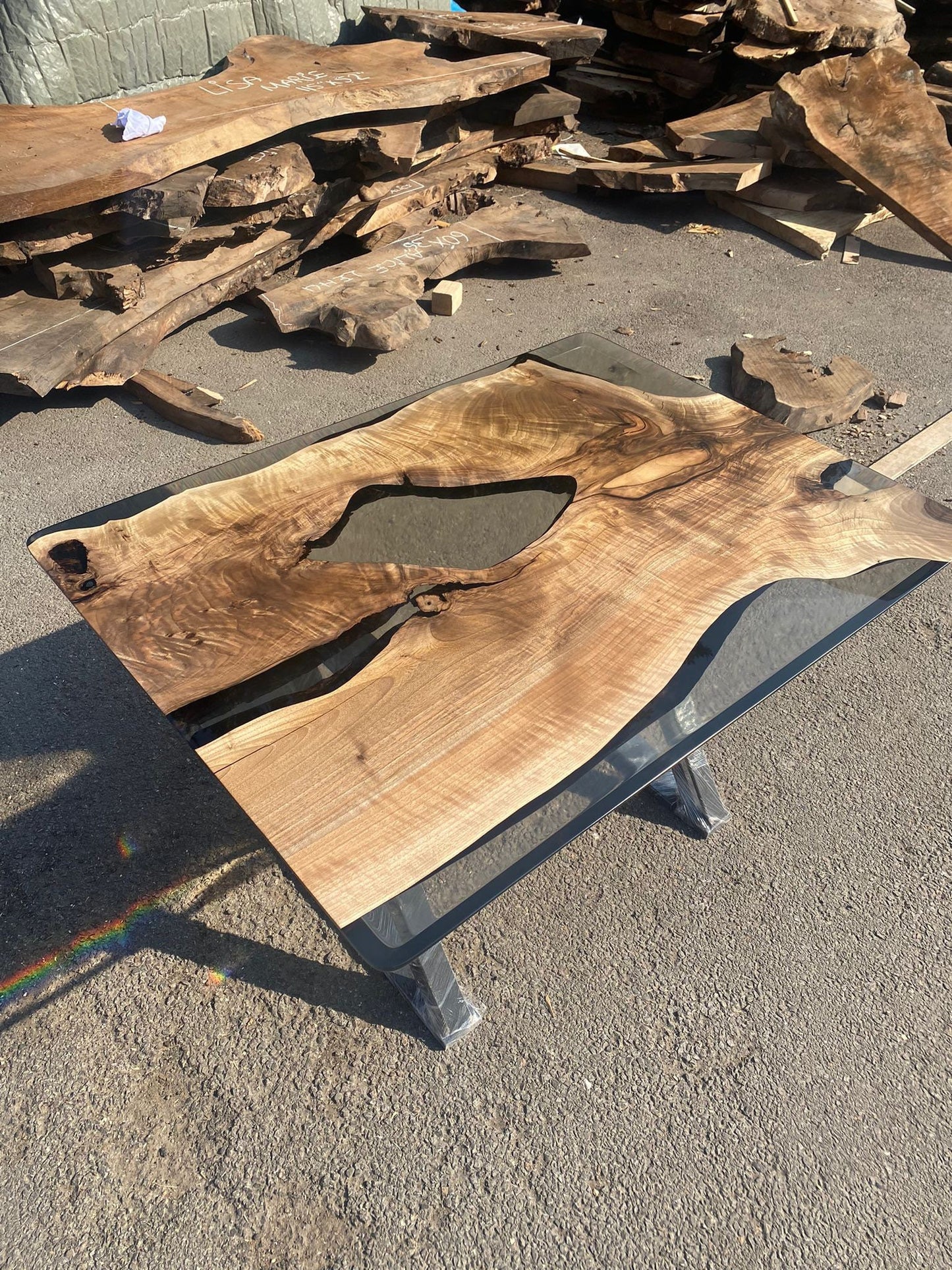 Live Edge Table, Epoxy Resin Table, Custom 48” x 36” Walnut Table, Smokey Gray Epoxy Table, River Table, Custom Order for Kelicia