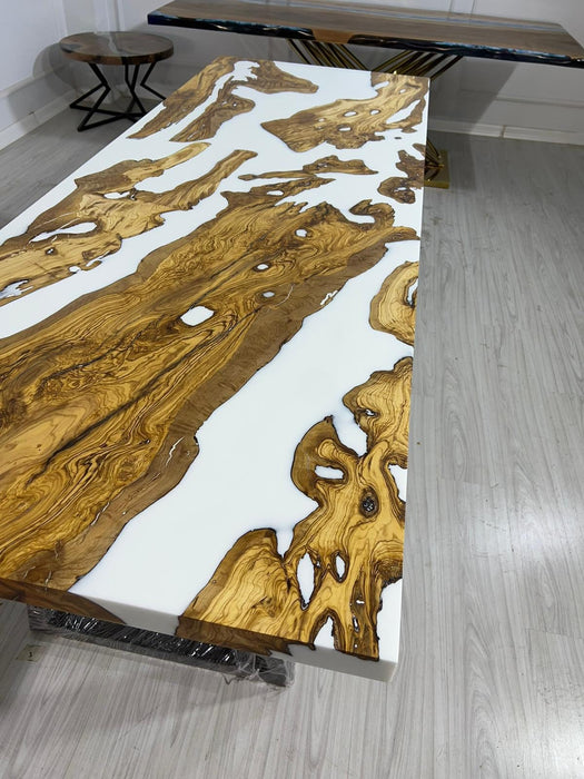 Custom 90”x 32" Olive Wood Epoxy Table, Olive Wood Table, Epoxy Dining Table, Epoxy Resin Table, Live Edge Table, Made to Order for Martha
