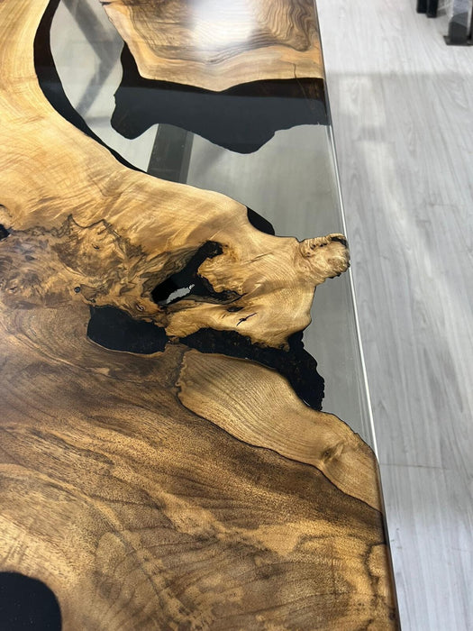 Epoxy Resin Table, Walnut Dining Table, Custom 88” x 40” Walnut Smokey Gray Table, Epoxy River Dining Table, Custom Order for Roberto