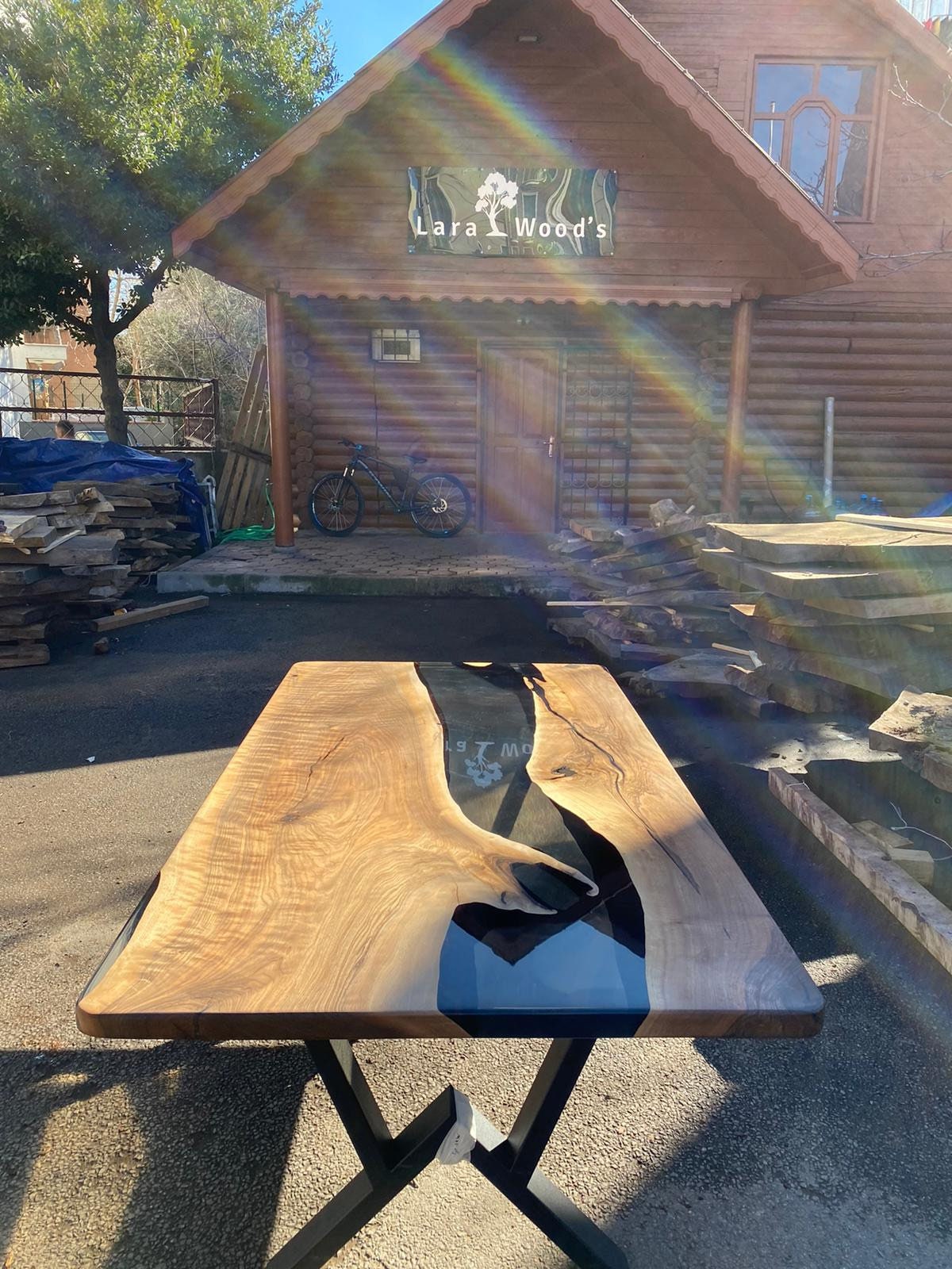 Epoxy Table, Epoxy Dining Table, Walnut Epoxy River Table, Custom 72” x 38” Walnut Smokey Gray Table, Epoxy River Table, Order for Jamie