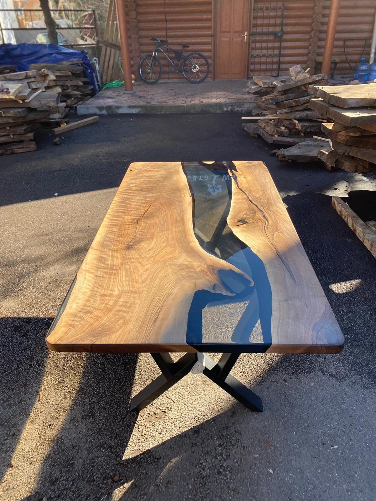 Epoxy Table, Epoxy Dining Table, Walnut Epoxy River Table, Custom 72” x 38” Walnut Smokey Gray Table, Epoxy River Table, Order for Jamie