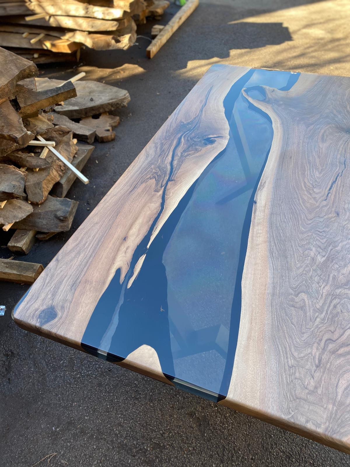 Epoxy Table, Epoxy Dining Table, Walnut Epoxy River Table, Custom 72” x 38” Walnut Smokey Gray Table, Epoxy River Table, Order for Jamie