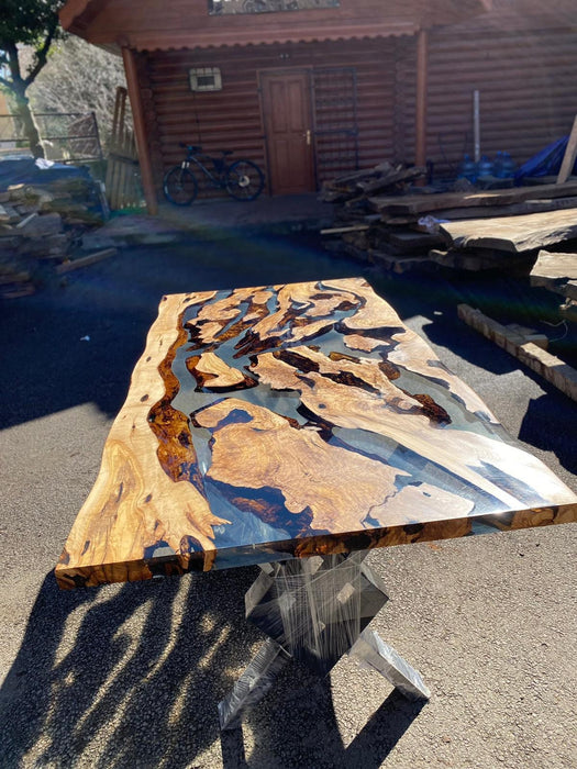 Olive Wood Epoxy Table, Custom 72” x 36” Epoxy Table, Olive Clear Epoxy Table , Live Edge Table, Epoxy Table, Custom Order for Mike P