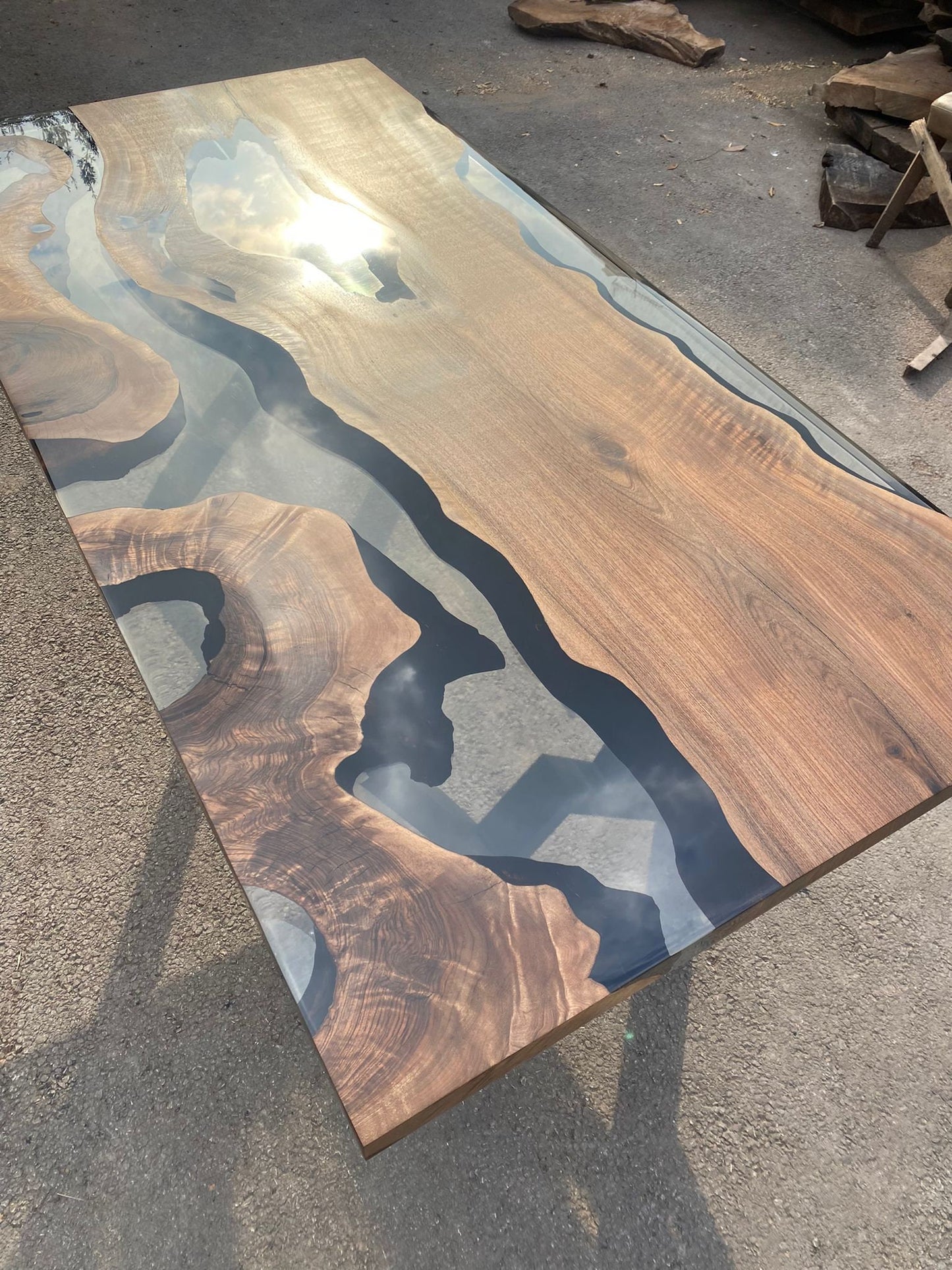 Handmade Epoxy Table, Epoxy Table, Epoxy Dining Table, Custom 72” x 36” Walnut Smokey Gray Table, Epoxy Dining Table, Order for Janice