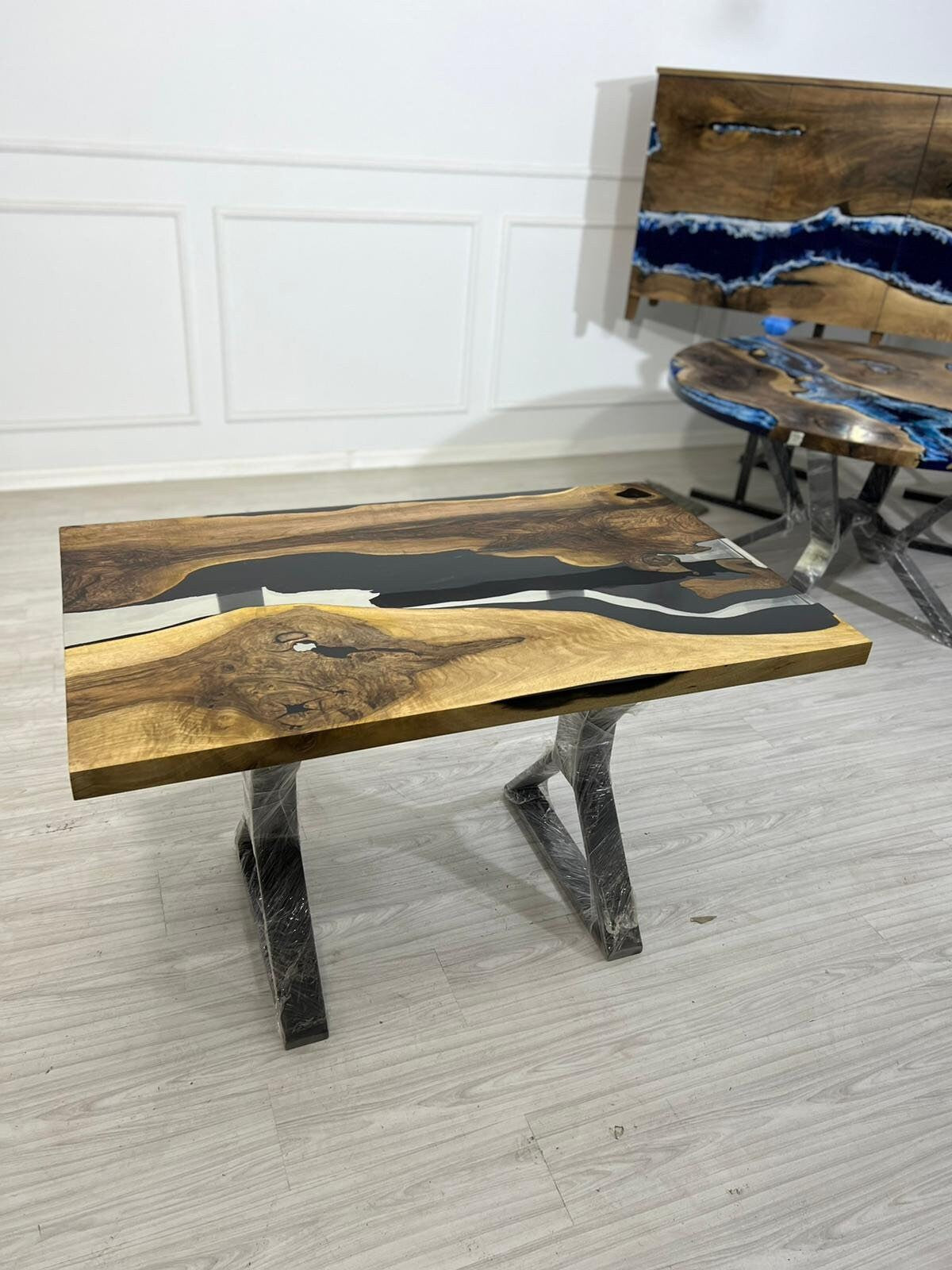 Live Edge Table, Epoxy Resin Table, Custom 48” x 30” Walnut Table, Clear Epoxy Table, River Dining Table, Custom Order for Kendra