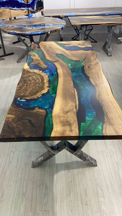 Walnut Dining Table, Epoxy Dining Table, Custom 78” x 36” Walnut Blue, Turquoise, Green Table, Epoxy Dining Table, Custom  for Trevor