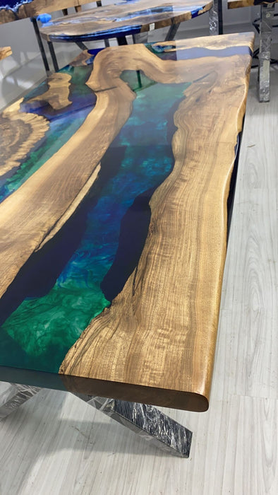 Walnut Dining Table, Epoxy Dining Table, Custom 78” x 36” Walnut Blue, Turquoise, Green Table, Epoxy Dining Table, Custom  for Trevor