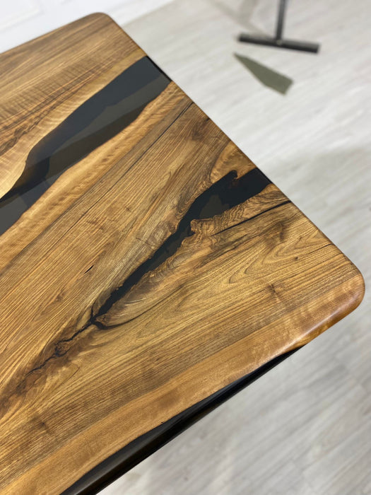 Walnut Dining Table, Custom 80”-98" x 40” Walnut Black Extendable Shape Table, Epoxy River Table, Custom Order for Tim