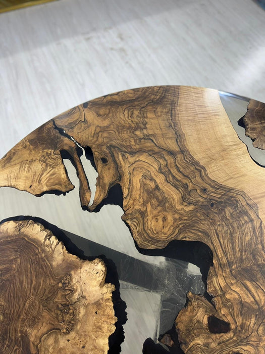 Epoxy Coffee Table, Custom 50” Diameter Round Table, Walnut Wood Smokey Gray Epoxy Table, Epoxy Resin Table, Custom  Order for Julie