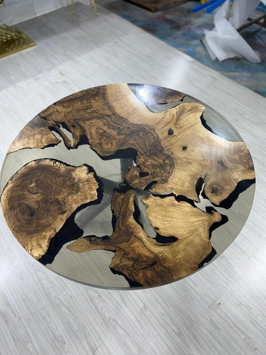 Epoxy Coffee Table, Custom 50” Diameter Round Table, Walnut Wood Smokey Gray Epoxy Table, Epoxy Resin Table, Custom  Order for Julie