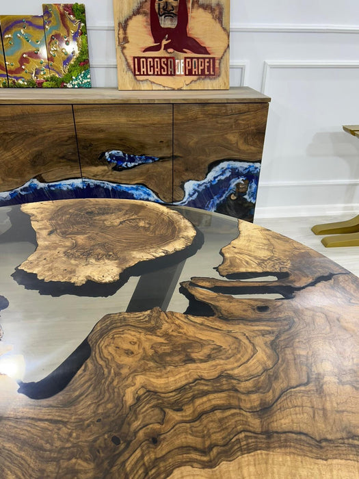 Epoxy Coffee Table, Custom 50” Diameter Round Table, Walnut Wood Smokey Gray Epoxy Table, Epoxy Resin Table, Custom  Order for Julie