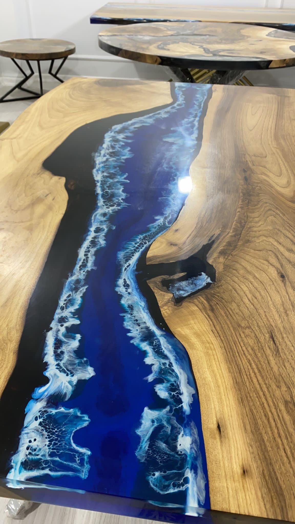 Handmade Epoxy Table, Epoxy Dining Table, Epoxy Resin Table, Custom 60” x 36” Walnut Blue Table, Epoxy River Dining Table, Order for T