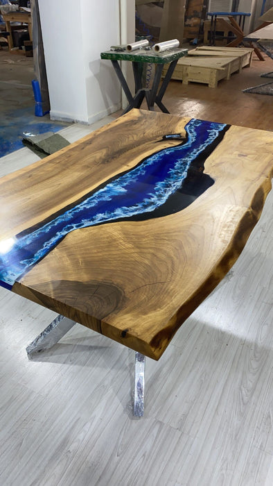 Handmade Epoxy Table, Epoxy Dining Table, Epoxy Resin Table, Custom 60” x 36” Walnut Blue Table, Epoxy River Dining Table, Order for T