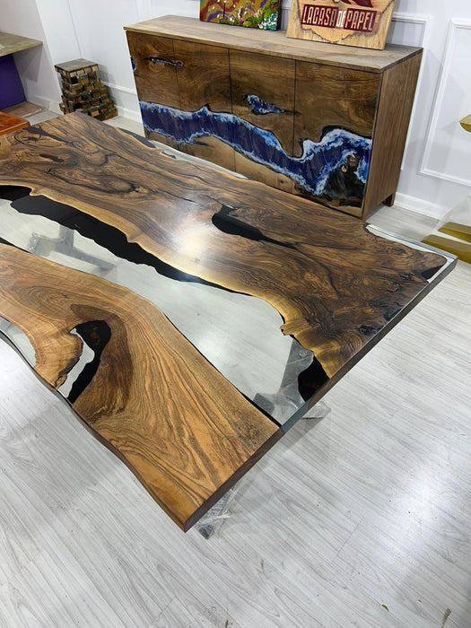 Live Edge Table, Epoxy Dining Table, Epoxy Resin Table, Custom 80” x 41” Walnut Table, Clear Epoxy River Table, Custom Order for Mary G