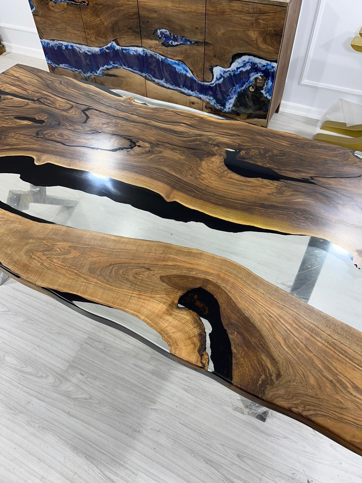 Live Edge Table, Epoxy Dining Table, Epoxy Resin Table, Custom 80” x 41” Walnut Table, Clear Epoxy River Table, Custom Order for Mary G