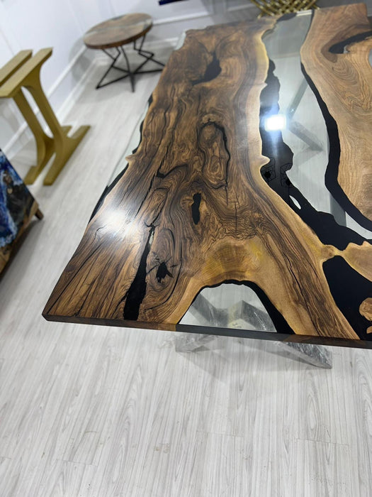 Live Edge Table, Epoxy Dining Table, Epoxy Resin Table, Custom 80” x 41” Walnut Table, Clear Epoxy River Table, Custom Order for Mary G