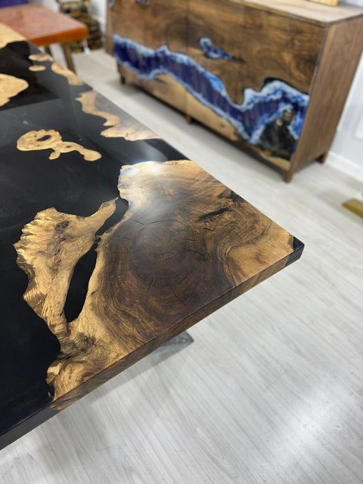 Walnut Dining Table, Epoxy Dining Table, Epoxy Resin Table, Custom 115” x 48" Walnut Black Table, Epoxy River Table Order for Hope