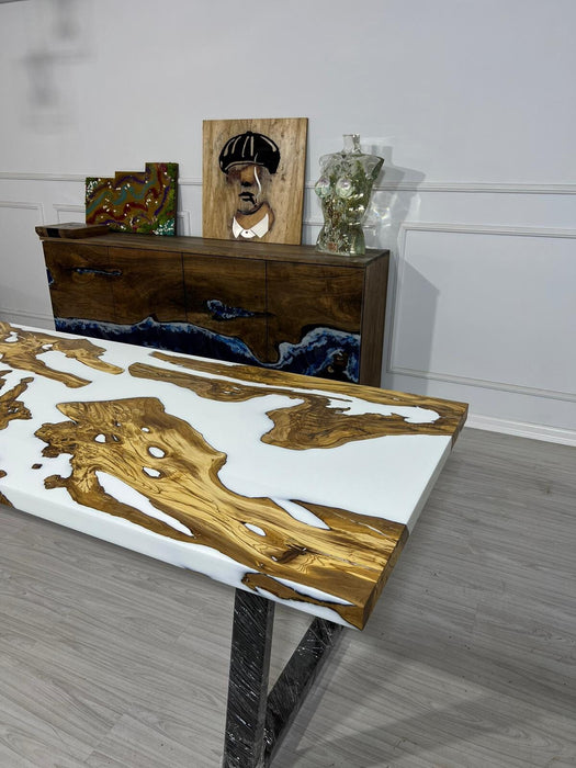 Custom 90”x 32" Olive Wood Epoxy Table, Olive Wood Table, Epoxy Dining Table, Epoxy Resin Table, Live Edge Table, Made to Order for Martha