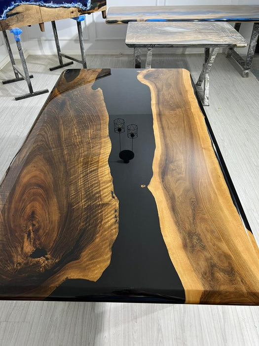 Handmade Epoxy Table, Walnut Epoxy Table, Epoxy Dining Table, Custom 72” x 40” Walnut Shiny Black Table, Black Epoxy Table for Catina