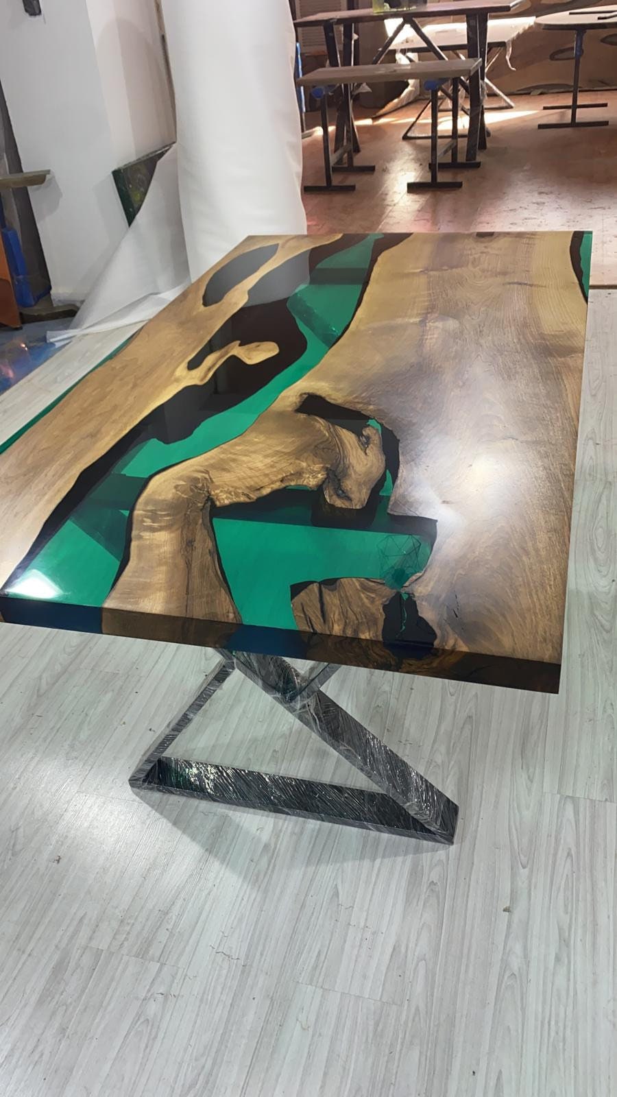 Live Edge Table, Custom 72” x 40” Walnut Translucent Green Epoxy Table, Epoxy River Dining Table, Wooden Table, Custom  Order for Heather M