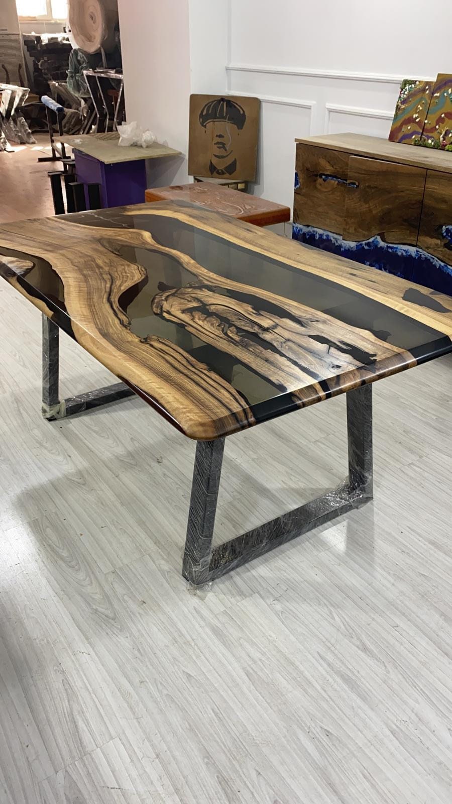 Epoxy Table, Epoxy Dining Table, Walnut Epoxy Table, River Dining Table, Custom 72” x 42” Walnut Smokey Gray Epoxy Table Order for Jesus Mar