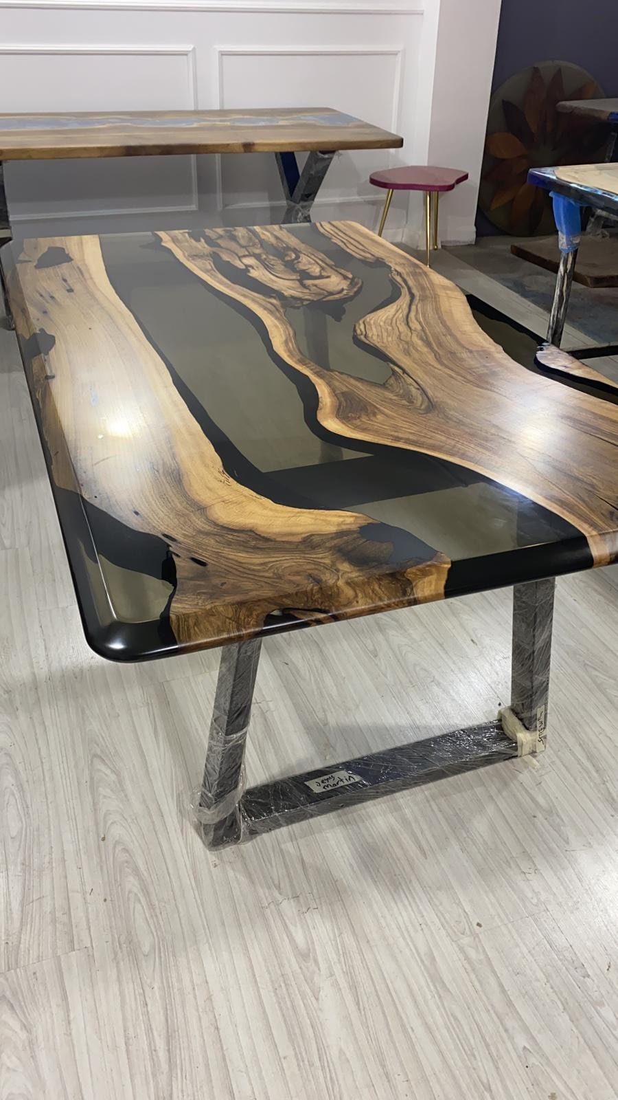 Epoxy Table, Epoxy Dining Table, Walnut Epoxy Table, River Dining Table, Custom 72” x 42” Walnut Smokey Gray Epoxy Table Order for Jesus Mar