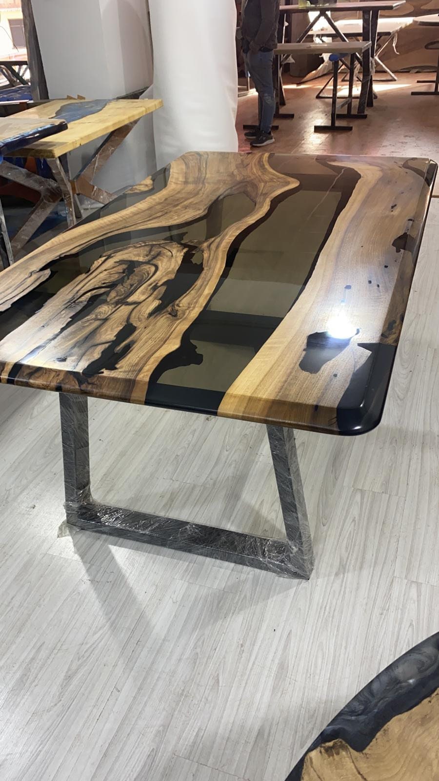 Epoxy Table, Epoxy Dining Table, Walnut Epoxy Table, River Dining Table, Custom 72” x 42” Walnut Smokey Gray Epoxy Table Order for Jesus Mar