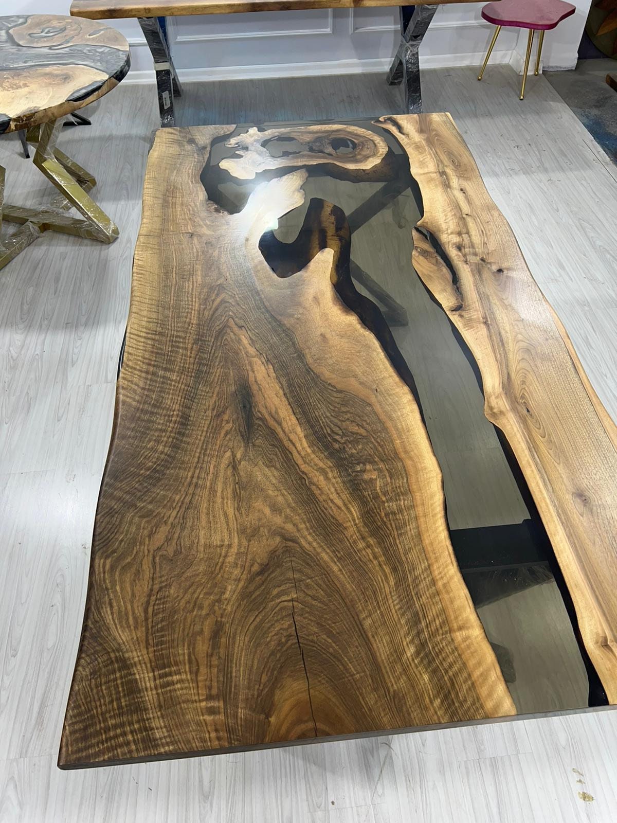 Walnut Dining Table, Epoxy Dining Table, Custom 78” x 42” Walnut Smoke Gray Table, Epoxy River Table, Custom Order for Christine