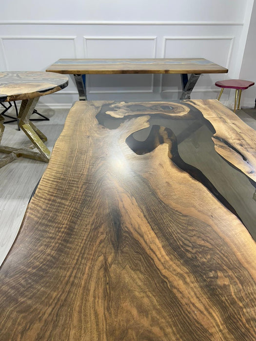 Walnut Dining Table, Epoxy Dining Table, Custom 78” x 42” Walnut Smoke Gray Table, Epoxy River Table, Custom Order for Christine