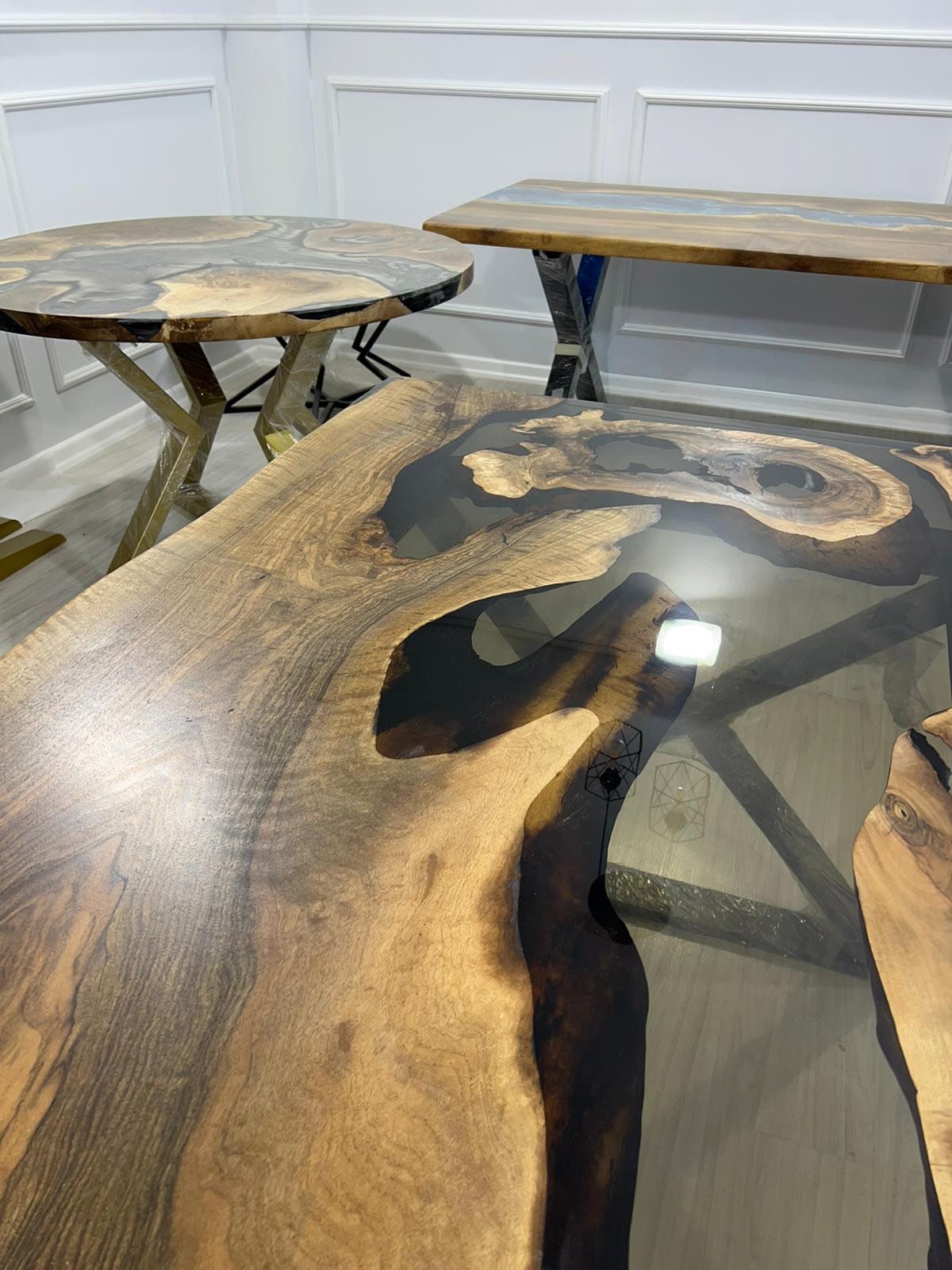 Walnut Dining Table, Epoxy Dining Table, Custom 78” x 42” Walnut Smoke Gray Table, Epoxy River Table, Custom Order for Christine