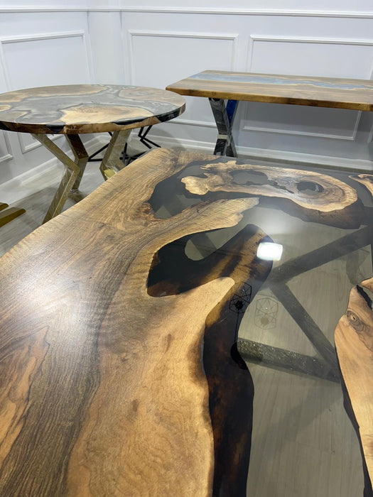 Walnut Dining Table, Epoxy Dining Table, Custom 78” x 42” Walnut Smoke Gray Table, Epoxy River Table, Custom Order for Christine