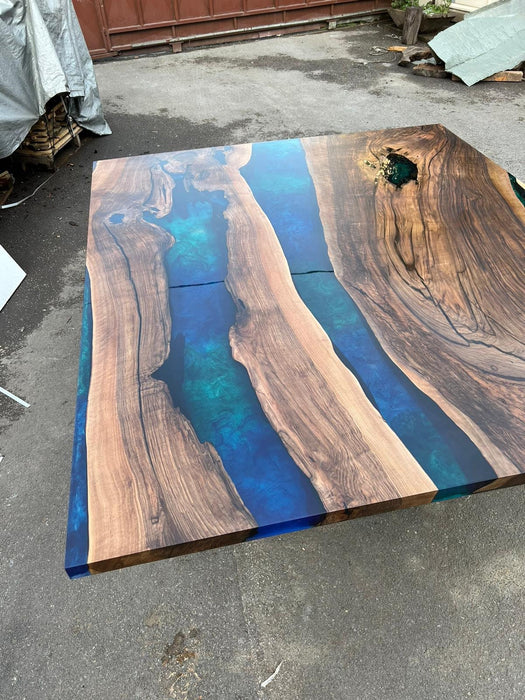 Live Edge Table, Custom 84” x 72” Walnut Blue Table, Turquoise, Green Epoxy Table, Epoxy Dining Table, Live Edge Table, Custom for Anusha