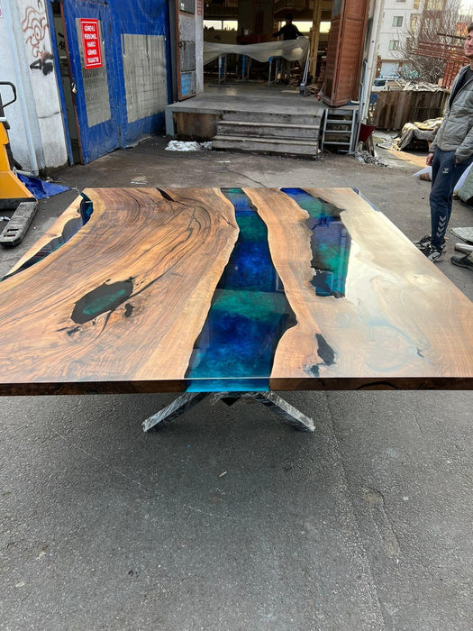 Live Edge Table, Custom 84” x 72” Walnut Blue Table, Turquoise, Green Epoxy Table, Epoxy Dining Table, Live Edge Table, Custom for Anusha