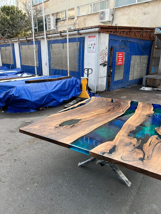 Live Edge Table, Custom 84” x 72” Walnut Blue Table, Turquoise, Green Epoxy Table, Epoxy Dining Table, Live Edge Table, Custom for Anusha