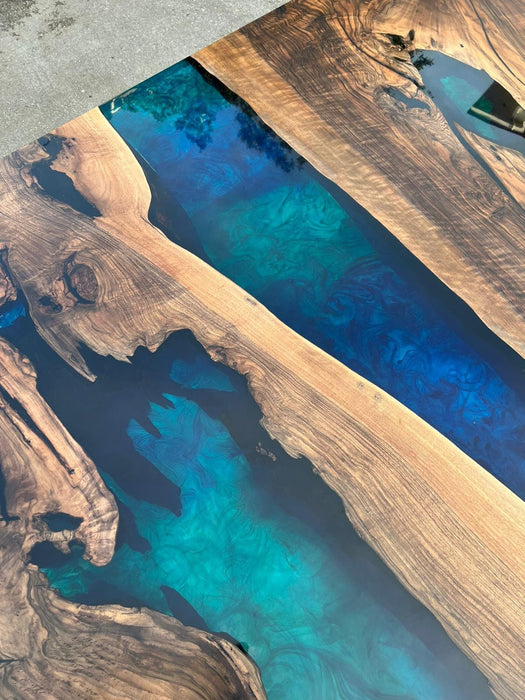 Live Edge Table, Custom 84” x 72” Walnut Blue Table, Turquoise, Green Epoxy Table, Epoxy Dining Table, Live Edge Table, Custom for Anusha