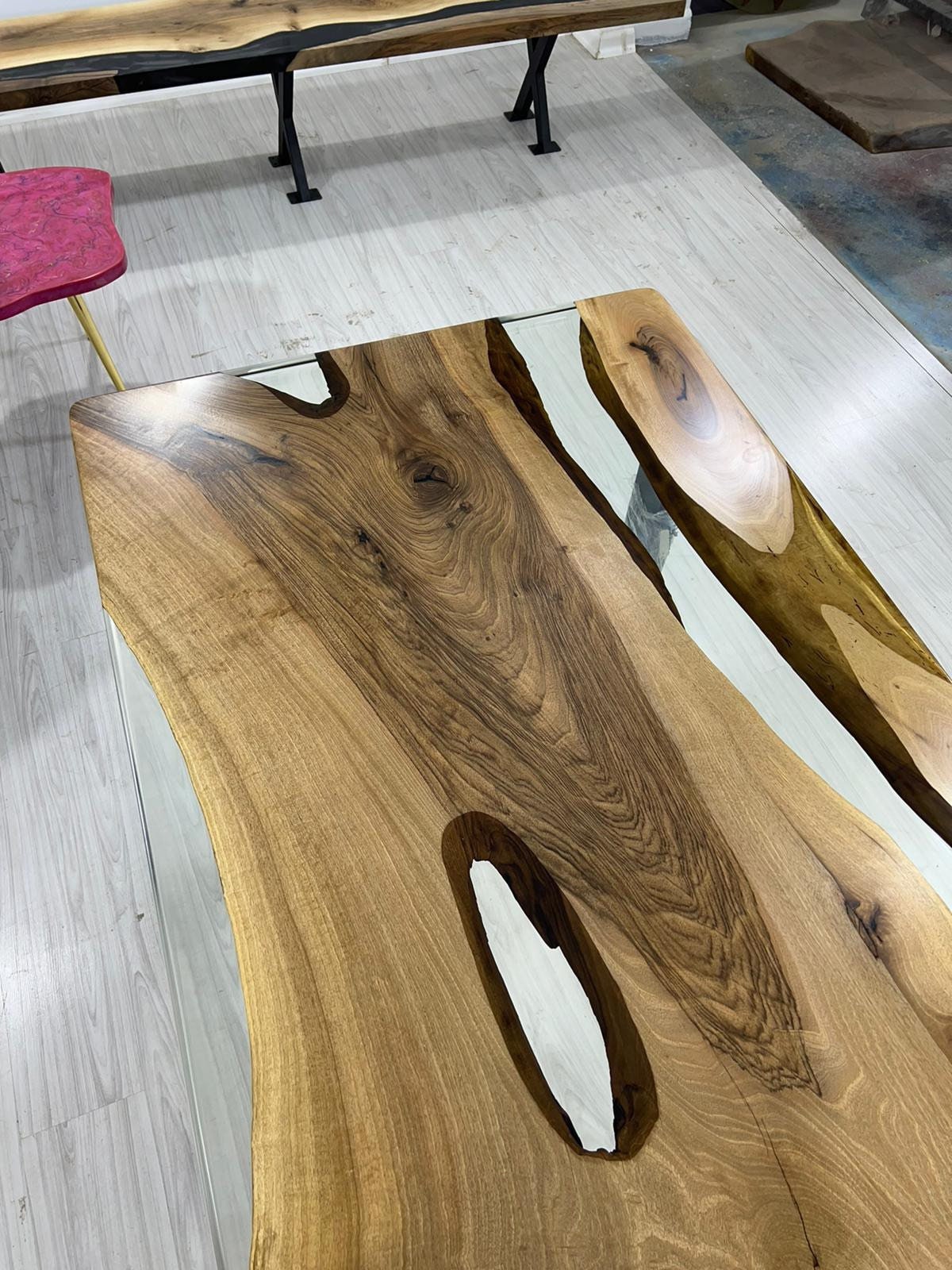 Epoxy Table, Epoxy Dining Table, Walnut Epoxy River Table, Custom 72” x 36” Walnut Clear Epoxy River Table Order for Lisa M