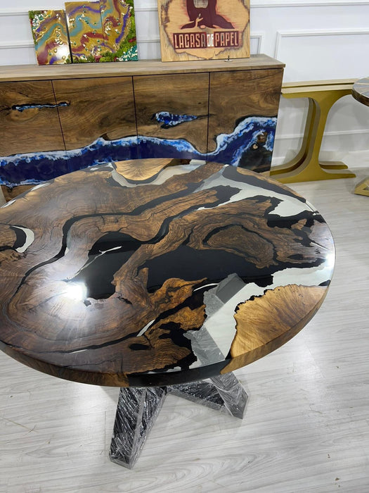 Epoxy Coffee Table, Epoxy Dining Table, Epoxy Resin Table, Custom 40” Diameter Round Walnut Wood Clear Epoxy Table Order for Deborah