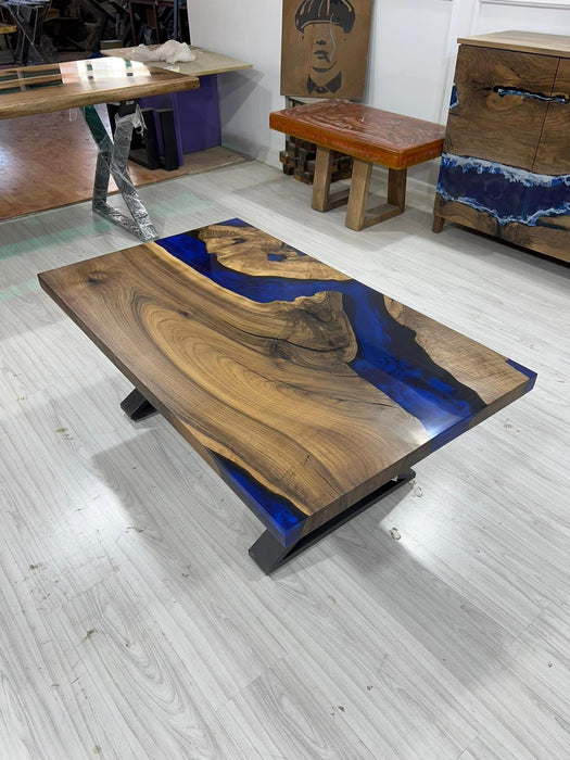 Epoxy Coffee Table, Custom 45” x 28” Walnut Ocean Blue, Turquoise White Waves Epoxy River Coffee Table Order for Matt