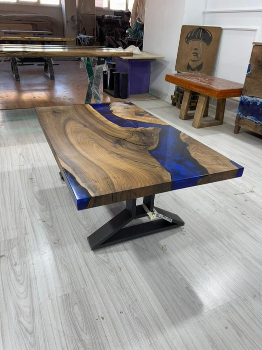 Epoxy Coffee Table, Custom 45” x 28” Walnut Ocean Blue, Turquoise White Waves Epoxy River Coffee Table Order for Matt