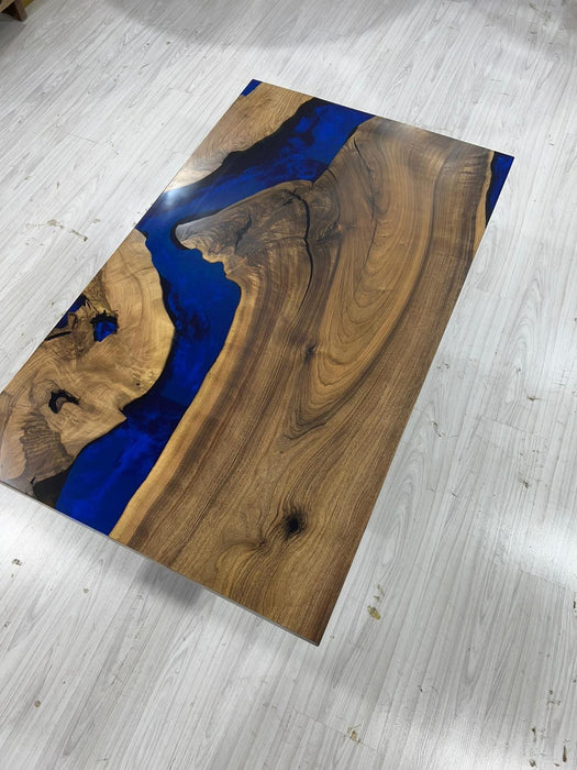 Epoxy Coffee Table, Custom 45” x 28” Walnut Ocean Blue, Turquoise White Waves Epoxy River Coffee Table Order for Matt