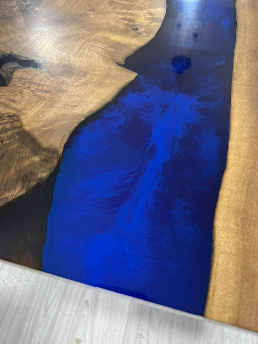 Epoxy Coffee Table, Custom 45” x 28” Walnut Ocean Blue, Turquoise White Waves Epoxy River Coffee Table Order for Matt