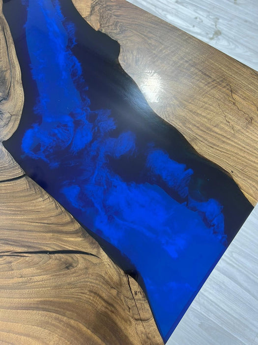Epoxy Coffee Table, Custom 45” x 28” Walnut Ocean Blue, Turquoise White Waves Epoxy River Coffee Table Order for Matt